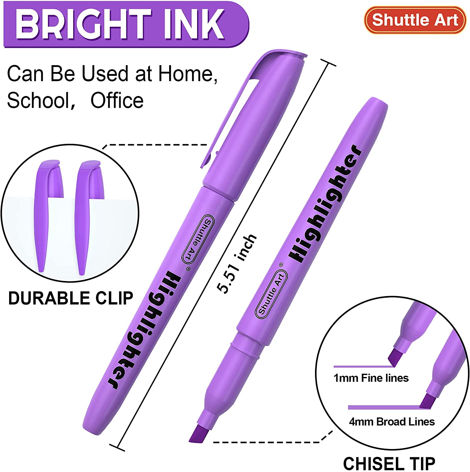 Highlighters, Shuttle Art 30 Pack Purple Highlighters Bright Colors, Chisel  Tip Dry-Quickly Non-Toxic Highlighter Markers for Adults Kids Highlighting